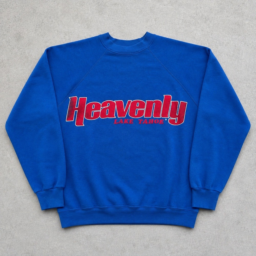 Vintage 80s Hanes Heavenly Lake Tahoe Sweatshirt Medium Blue Made in USA Raglan